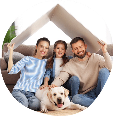 Happy family with dog